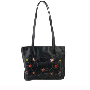 Borsa Mirella in pelle con fiori (nero)