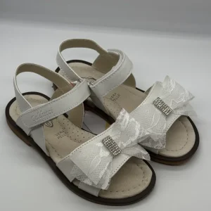 BALDUCCI - Sandalo bianco con fiocco in pizzo bambina