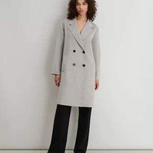 Maidamila | Cappotto Lungo Grigio Chiaro Doppiopetto in Lana